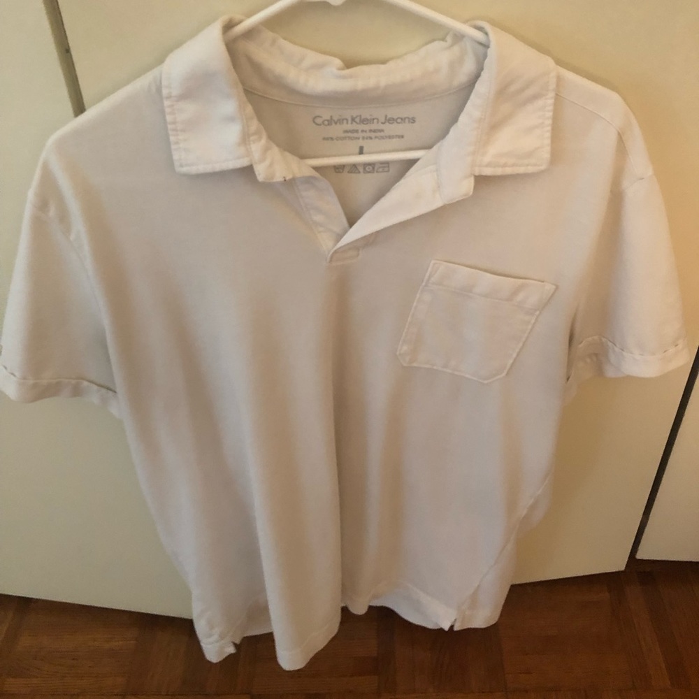 Calvin Klein L Mens White Polo Shirt